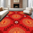 Red Orange Floral Radiant Motif Rug