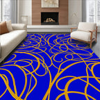Bold Blue Gold Swirling Lines Rug