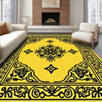Ornate Black Floral Medallion Yellow Rug