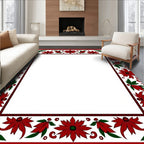Vibrant Red Green Floral Border Rug