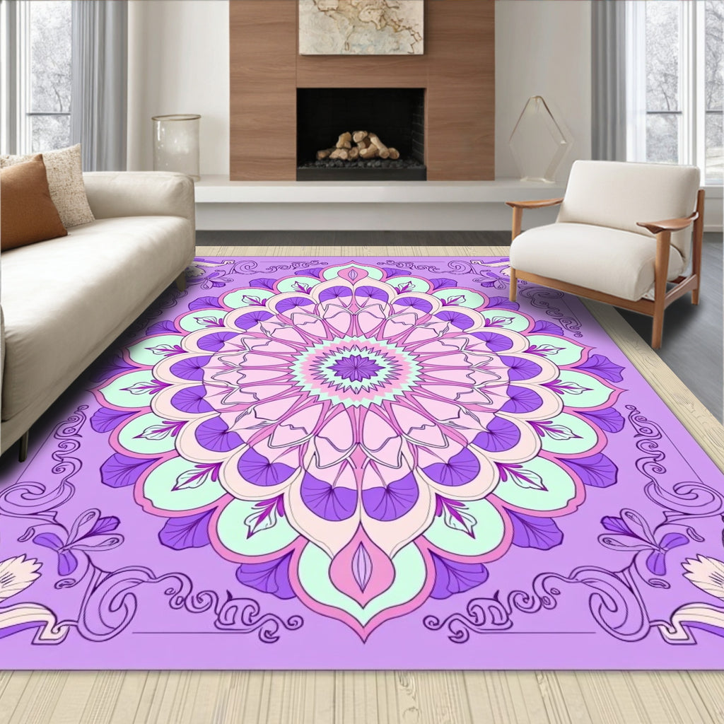 Ornate Purple Mandala Floral Rug