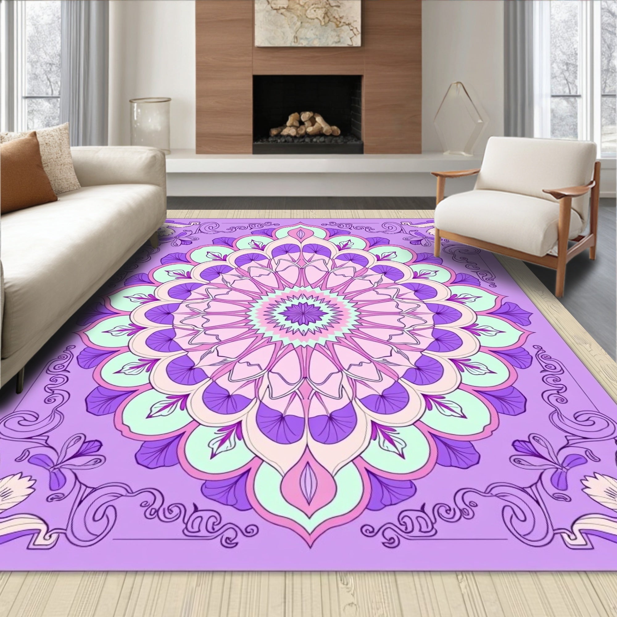 Ornate Purple Mandala Floral Rug