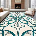 Teal Blossom Scrollwork Medallion Rug