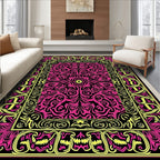 Vibrant Pink Yellow Scrollwork Border Rug