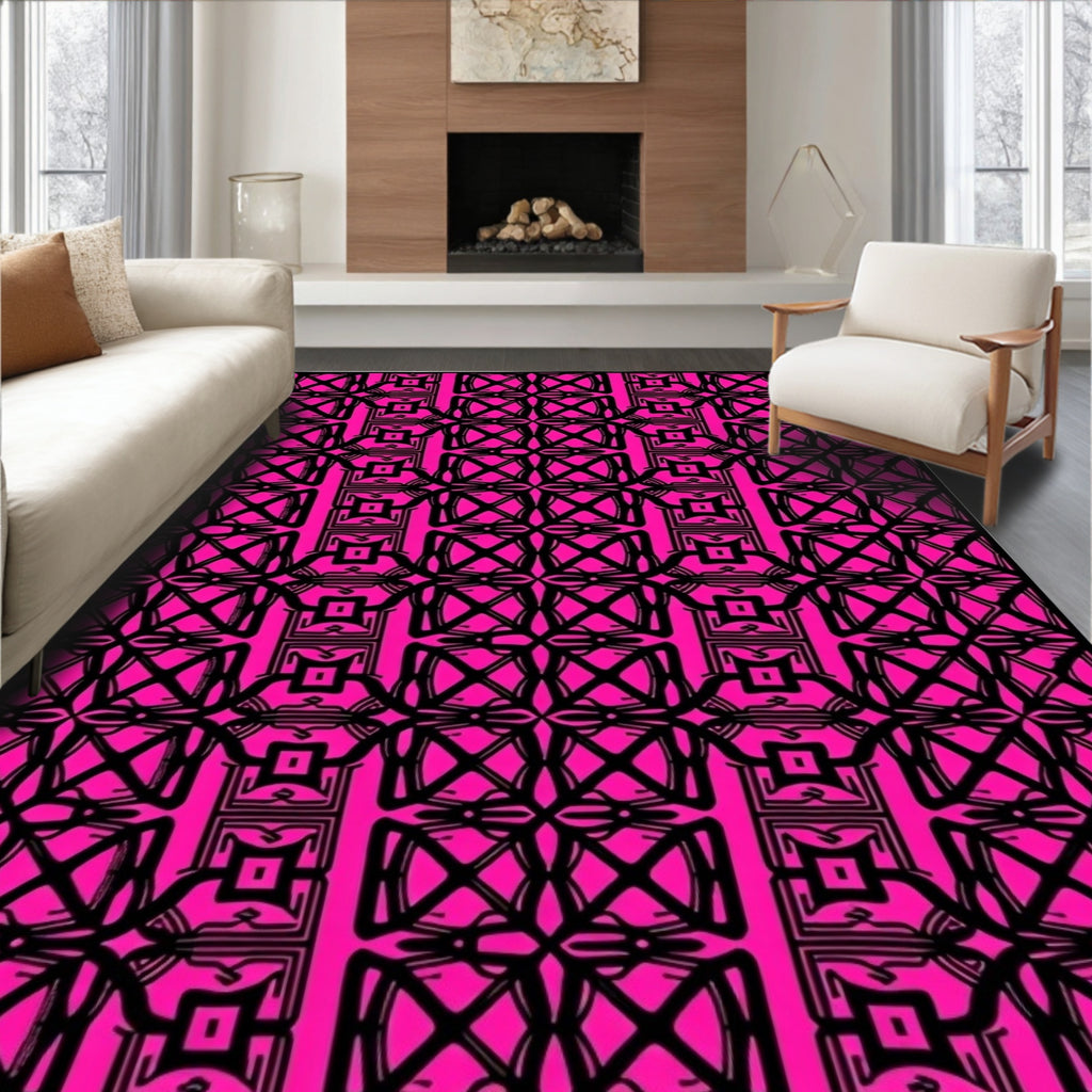 Bright Pink Geometric Interlace Rug