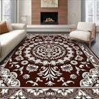 Dark Chocolate White Floral Mandala Medallion Rug