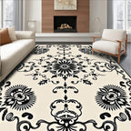 Black and Cream Floral Symmetry Rug