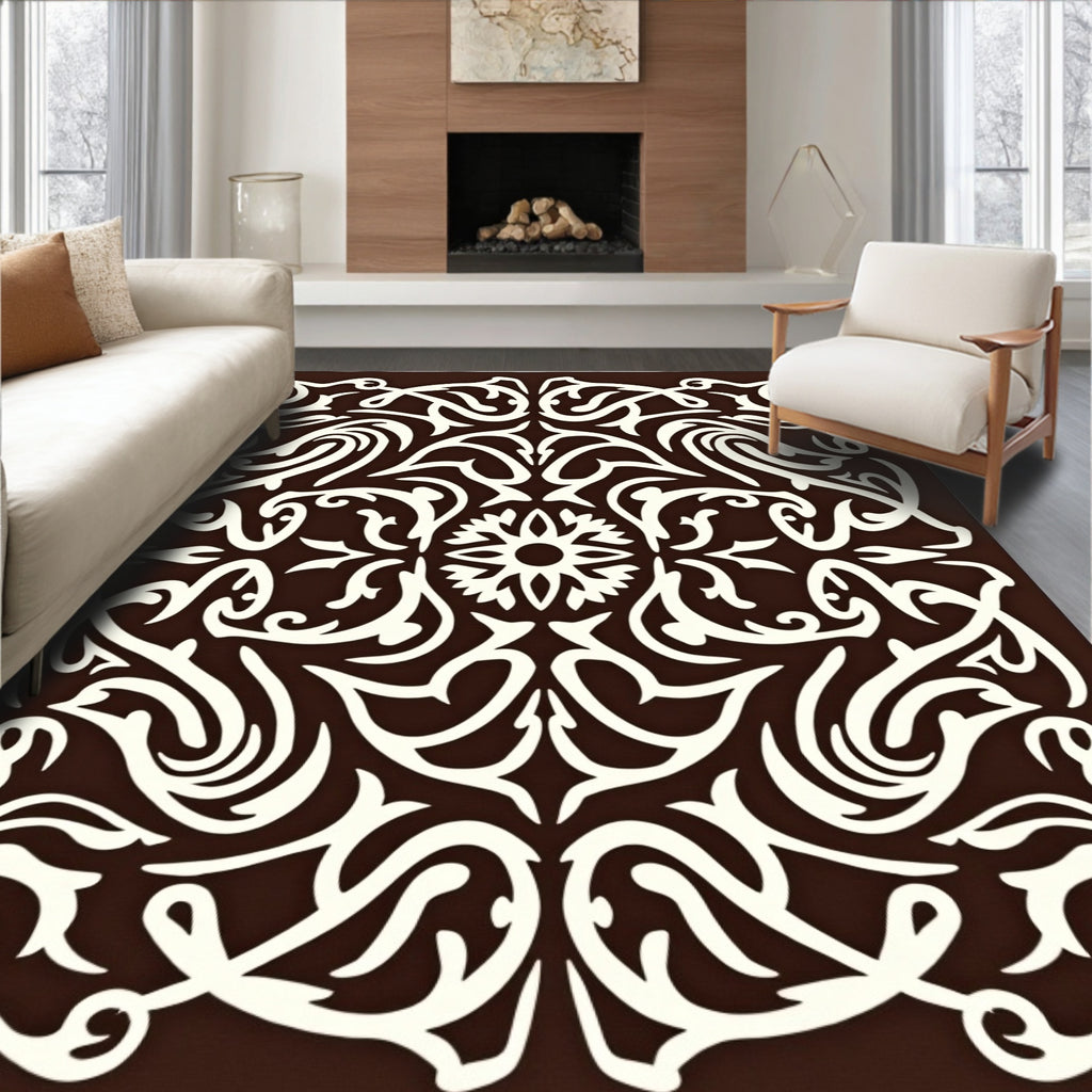 Cream Contemporary Floral Swirl Rug