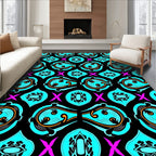 Vibrant Aqua Swirls Black Jewel Accents Rug
