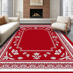 Crimson White Floral Border Square Rug