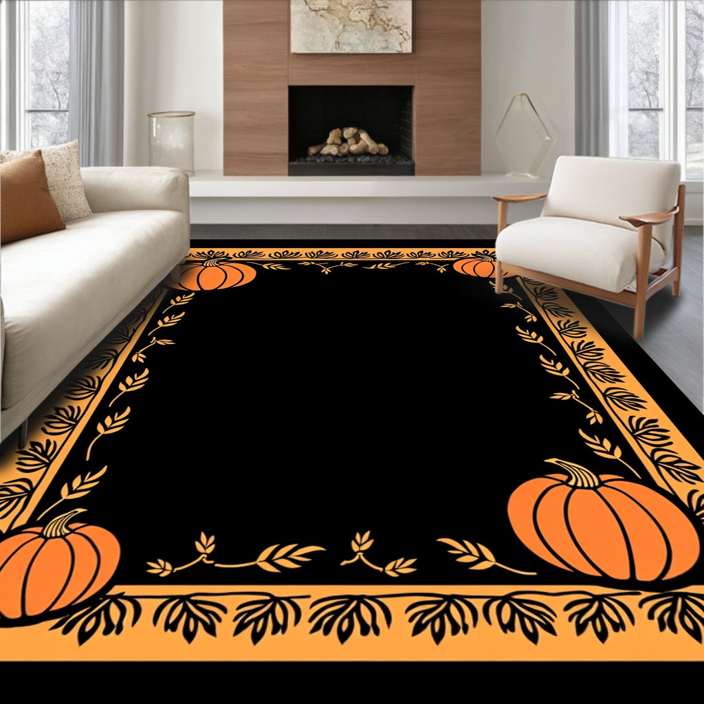 Autumn Orange Pumpkin Vine Border Rug