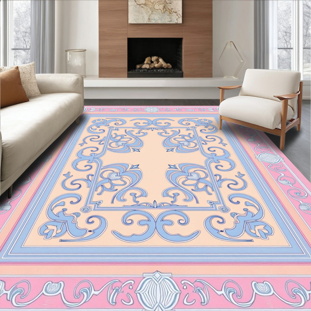 Art Nouveau Pink Light Blue Floral Rug