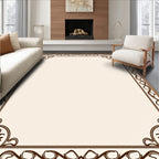 Brown Floral Bordered Ivory Cream Frame Rug