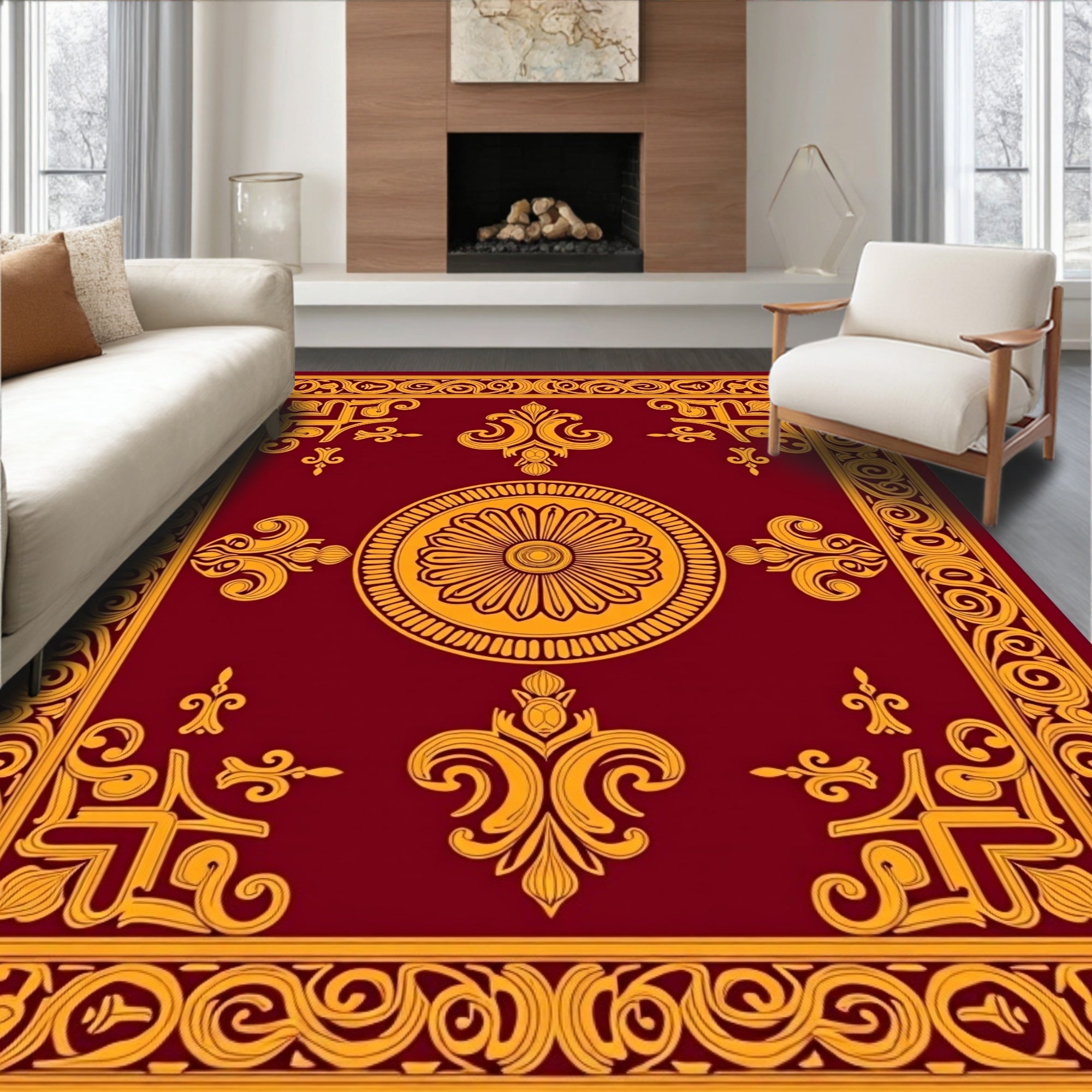 Crimson Gold Medallion Ornamental Rug