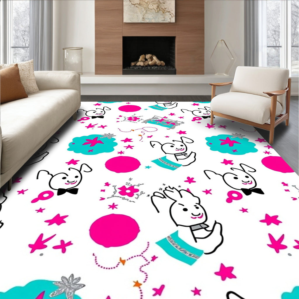 Playful Pink Bunny Starburst Compilation Rug