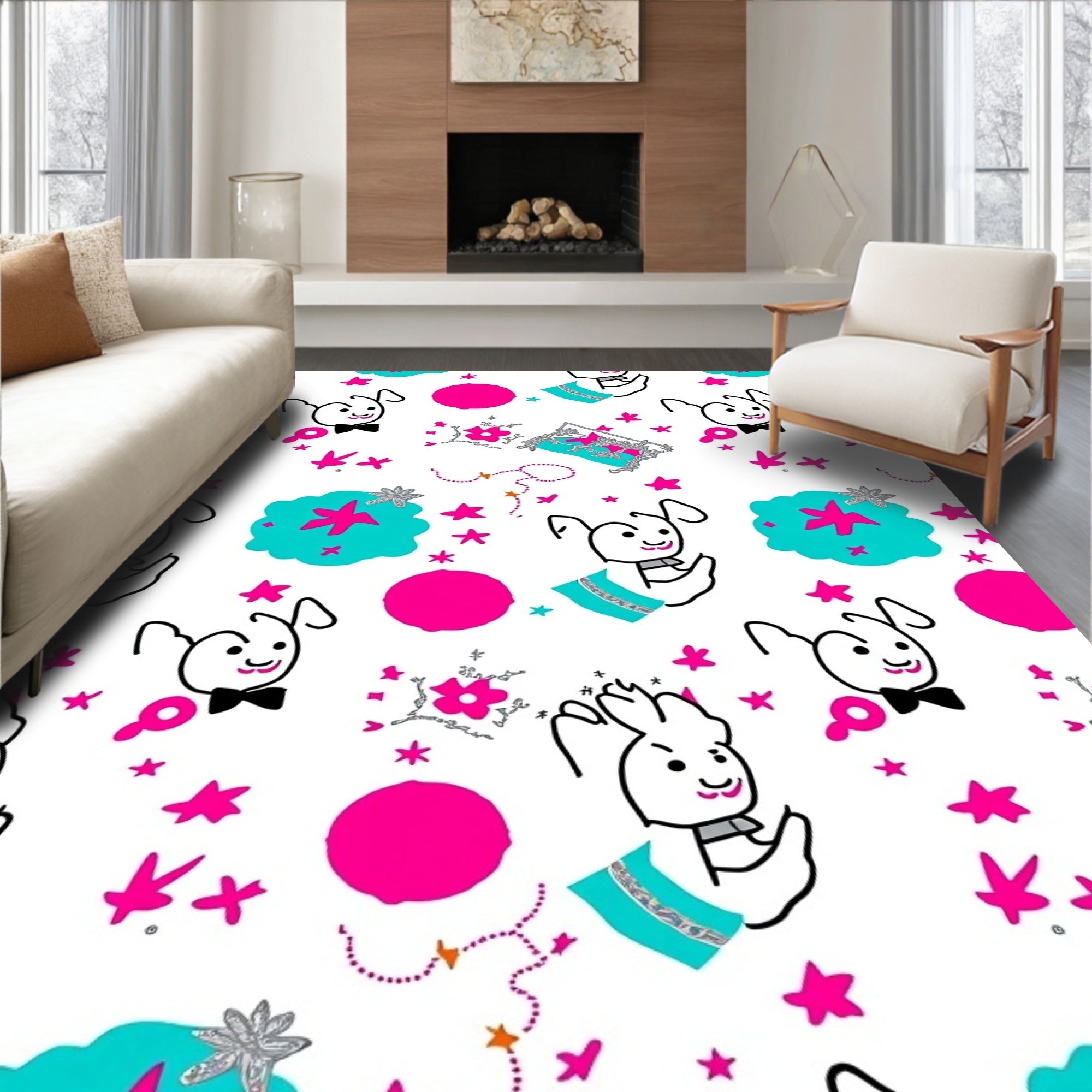 Playful Pink Bunny Starburst Compilation Rug