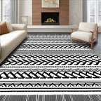Classic Black White Geometric Stripe Rug