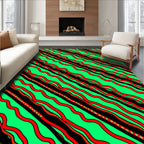 Vibrant Green Red Wavy Stripes Rug