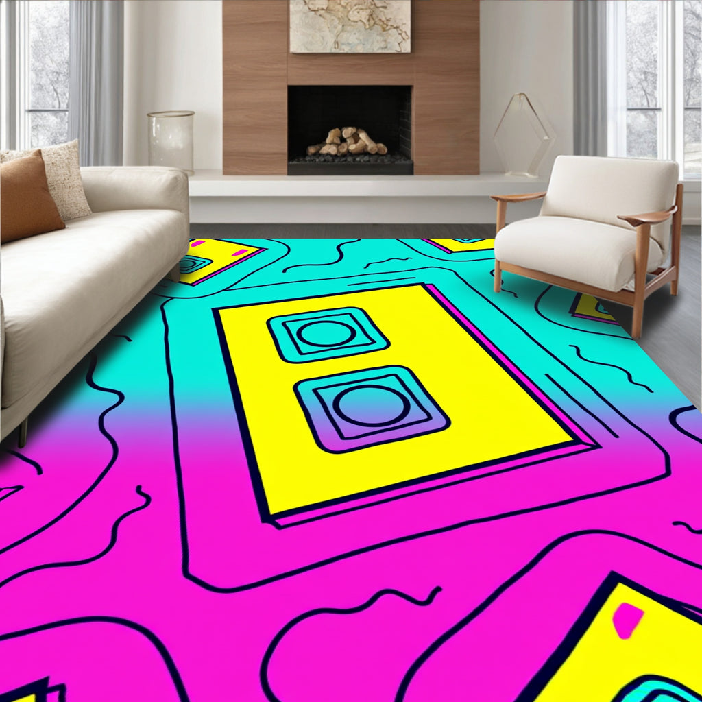 Retro Colorful Cassette Tape Rug