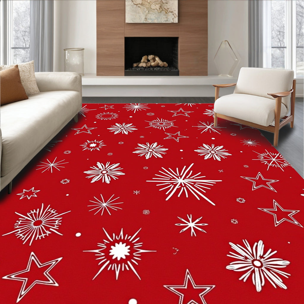 Crimson White Starburst Snowflake Medley Rug