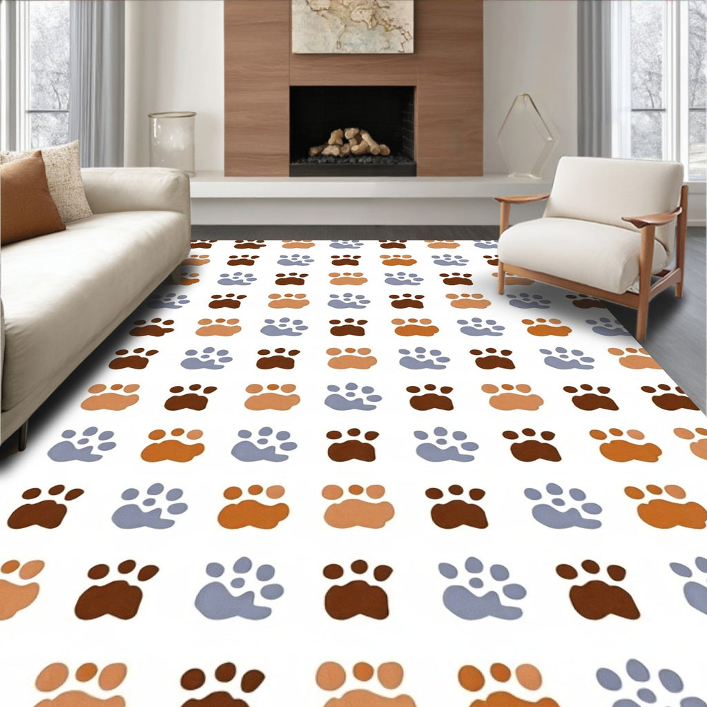Caramel Brown Blue Paw Prints Rug
