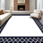 Elegant Navy White Art Deco Border Rug