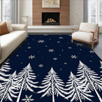 Midnight Blue Snowy Evergreen Forest Rug