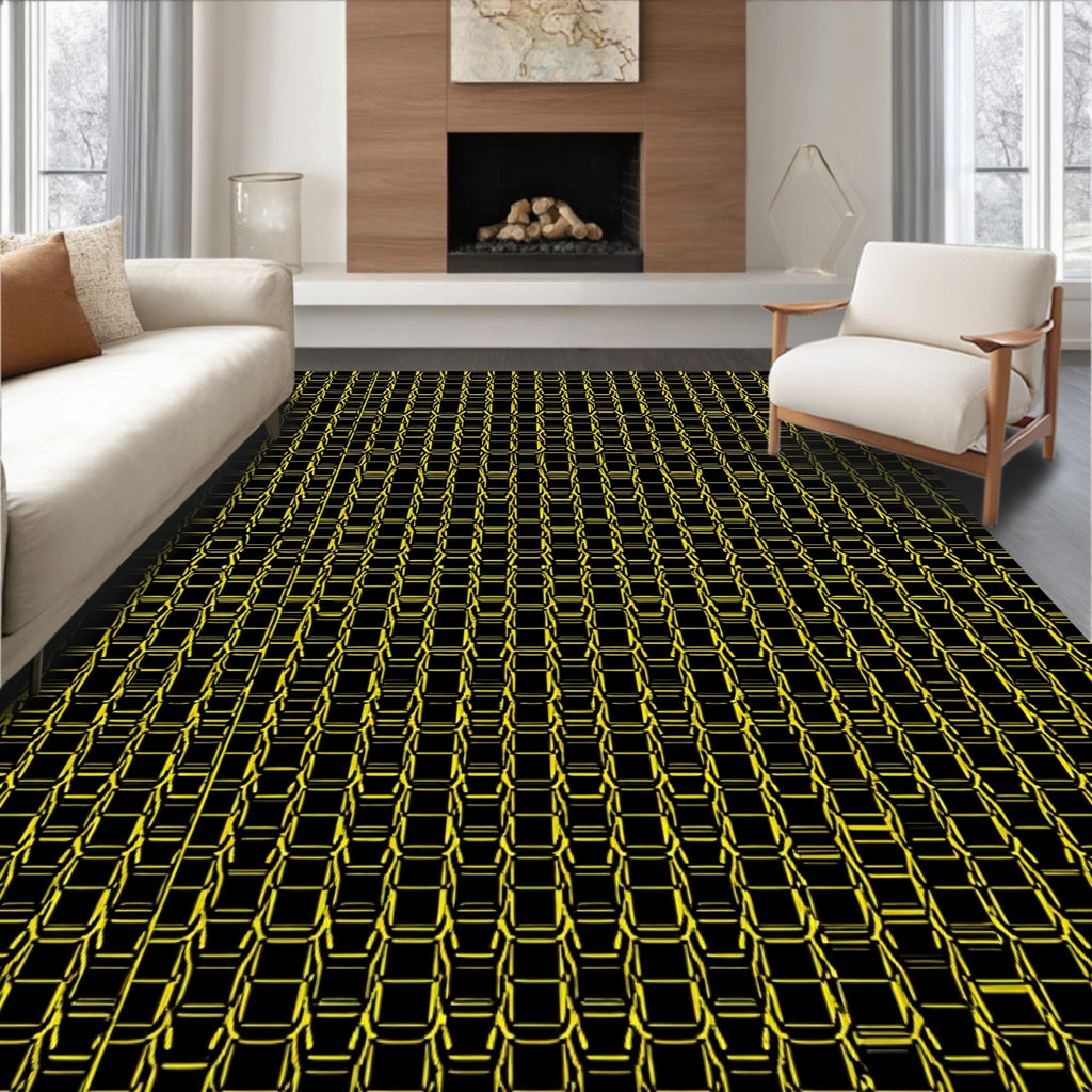 Bold Yellow Geometric Chain Link Rug