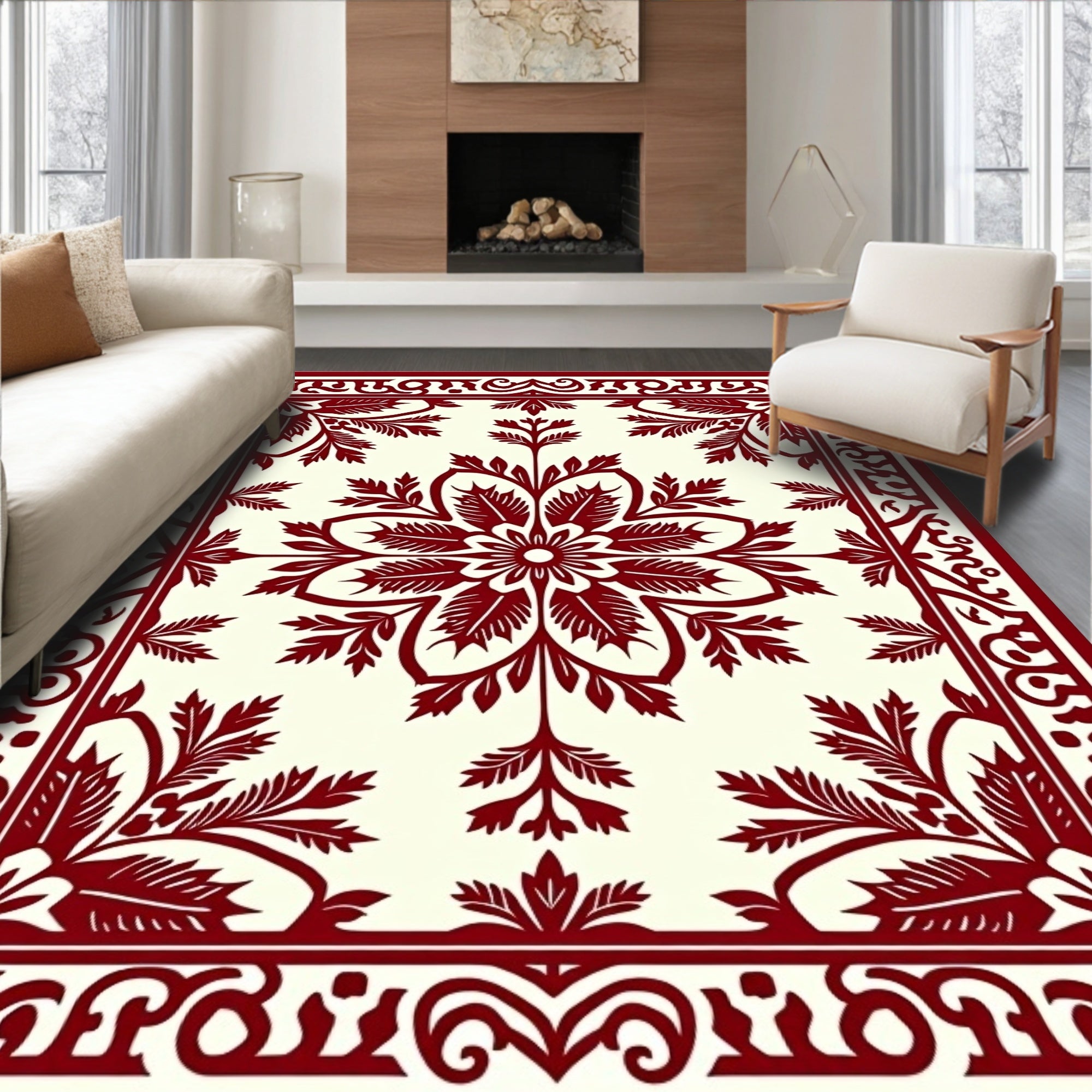 Burgundy Allover Floral Symmetry Rug