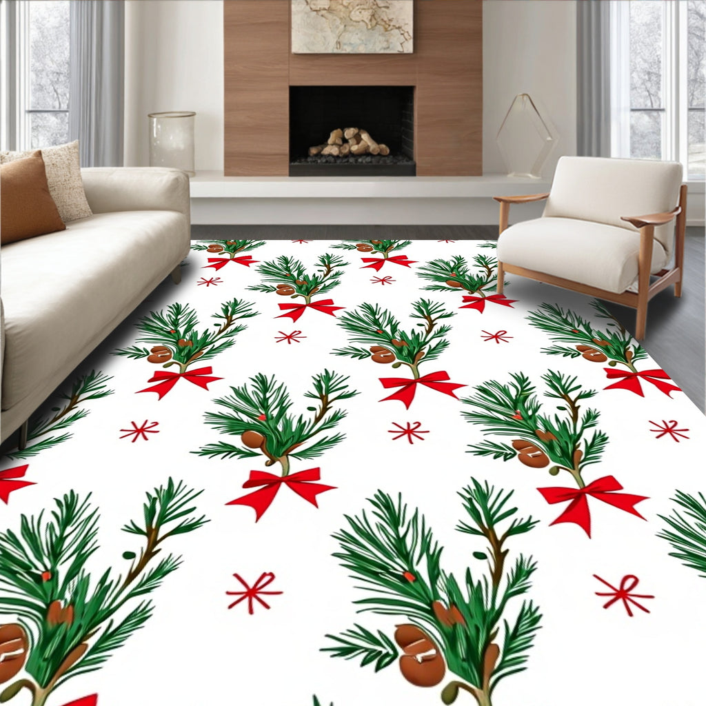 Festive Pine Sprig Bow Collection Rug