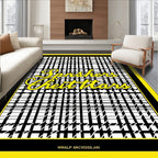 Black White Yellow Houndstooth Script Rug
