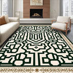 Geometric Dark Green Lattice Border Rug