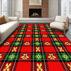 Red Green Yellow Plaid With Ornaments Rug