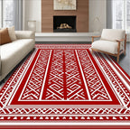 Crisp Red White Geometric Ancestral Rug