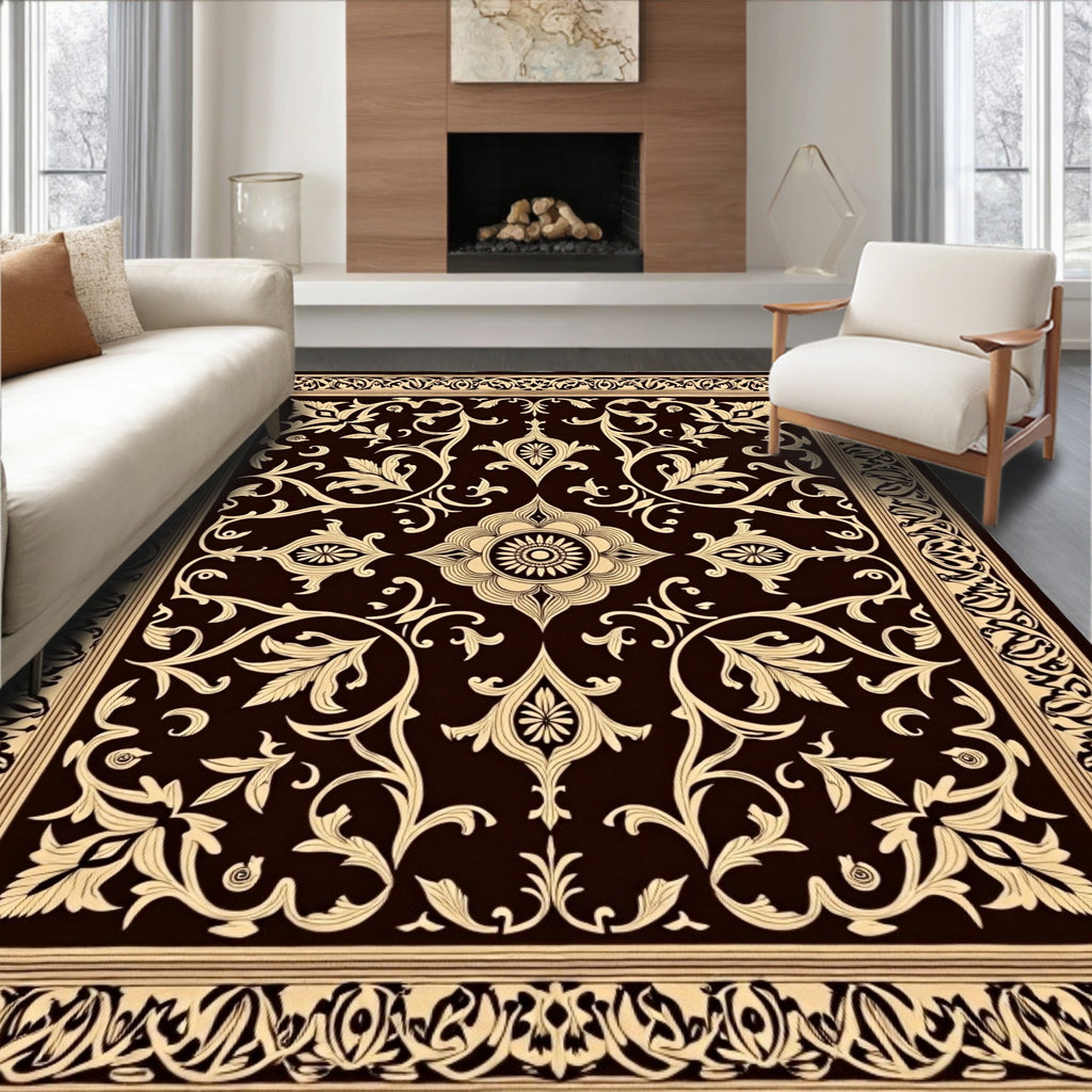 Rich Cream Floral Medallion Dark Rug