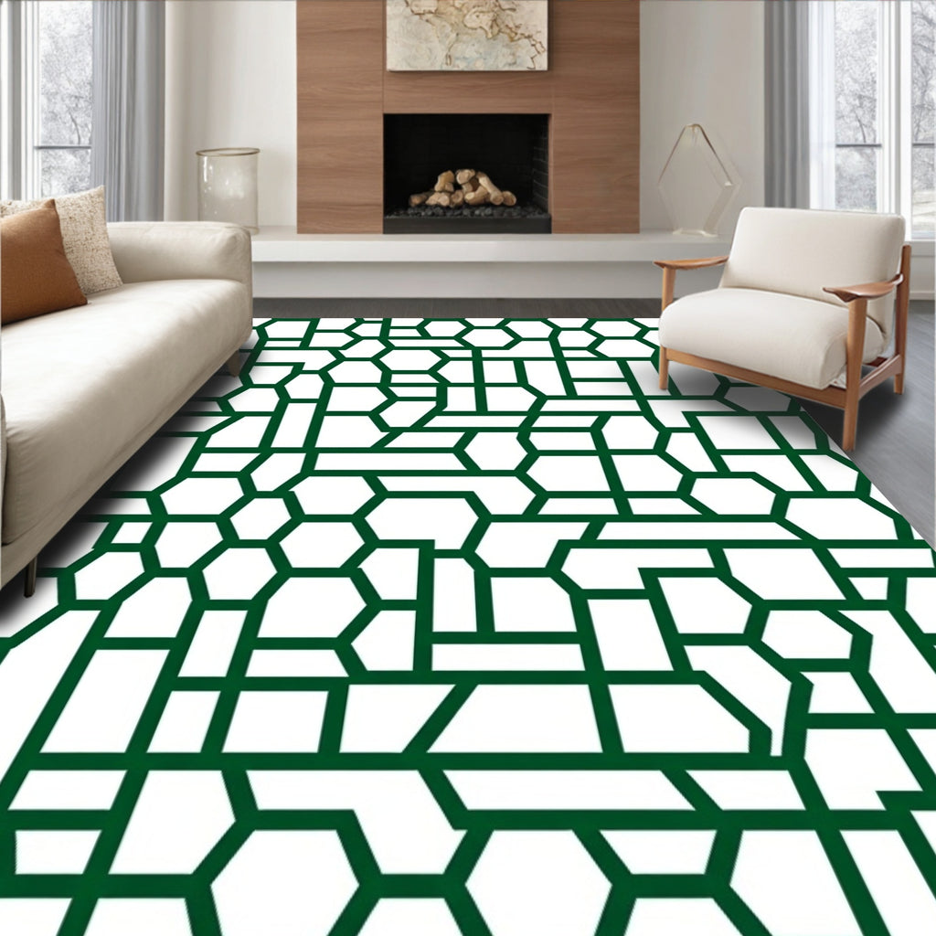 Deep Green Geometric Accordion Assemblage Rug