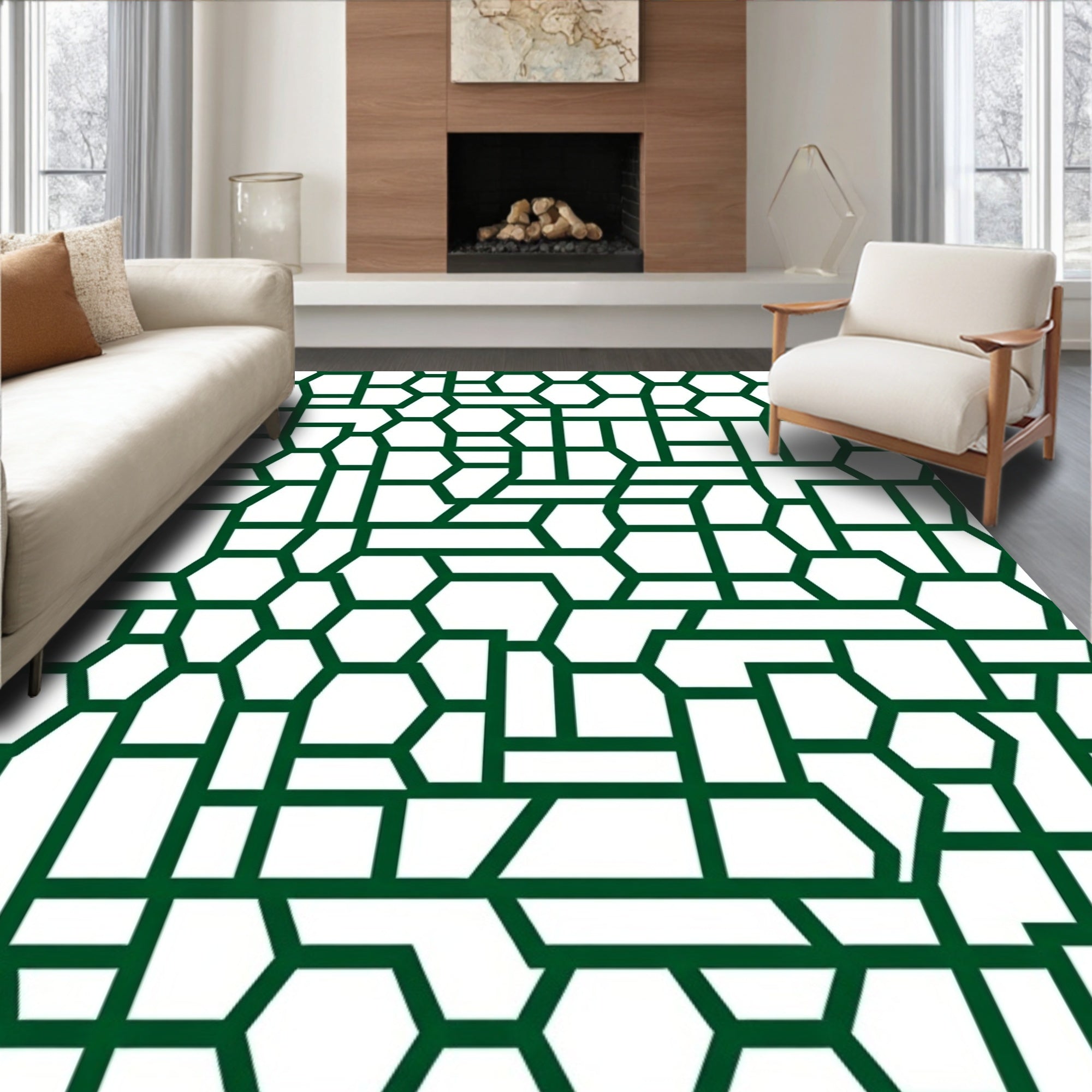 Deep Green Geometric Accordion Assemblage Rug