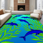 Blue Dolphins Amongst Green Seaweed Rug