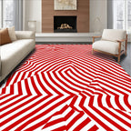Crimson White Optical Illusion Stripes Rug