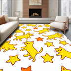 Yellow Cartoon Cats Stars Ragdoll Rug