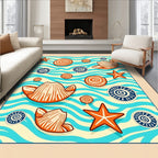 Orange Seashells on Blue Wave Backdrop Rug