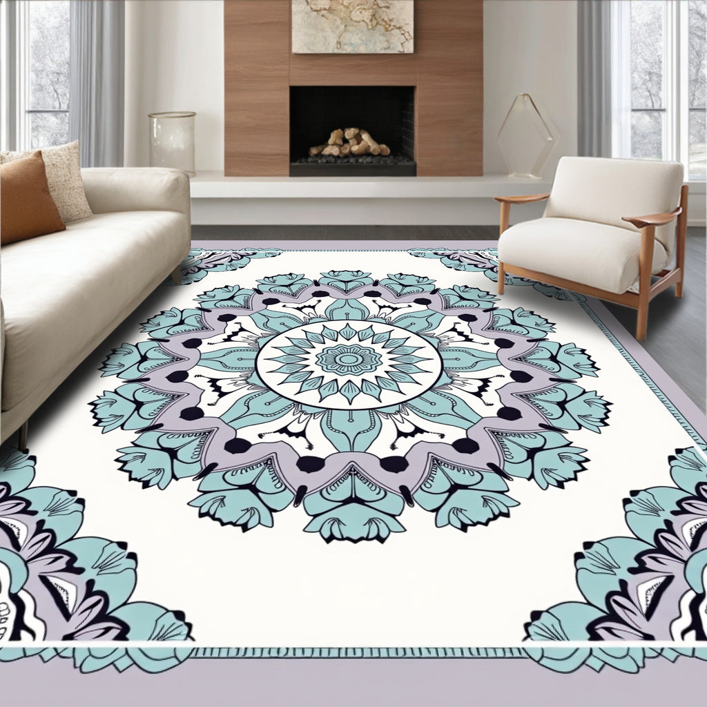 Seafoam Lavender Mandala Square Rug