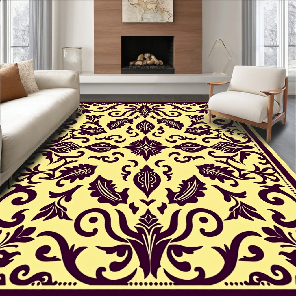 Rich Plum Floral Scroll Medallion Rug