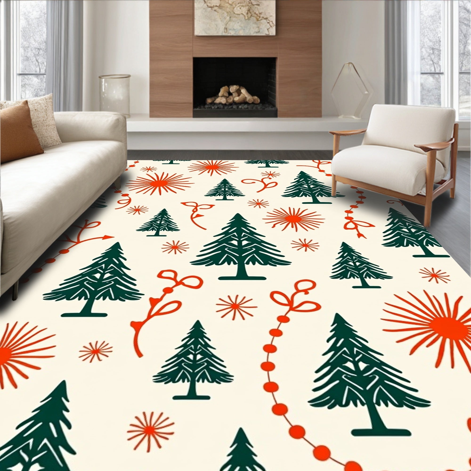 Forest Green Pine Tree Holiday Garland Rug