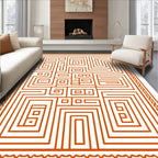 Orange Maze With Geometric Border Rug