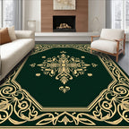 Deep Emerald Golden Floral Medallion Ornament Rug