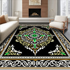 Green Floral Medallion Black Border Rug