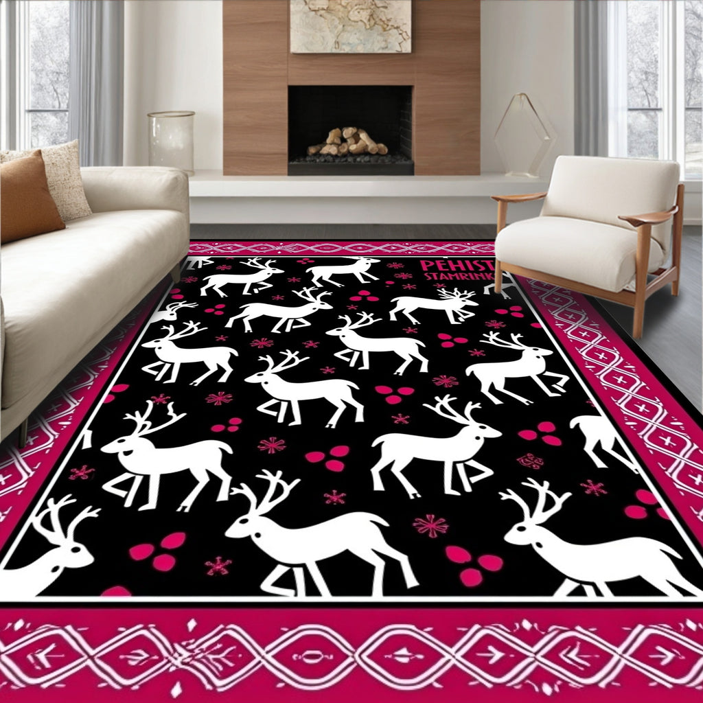 White Reindeer Berry Black Border Rug