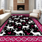White Reindeer Berry Black Border Rug