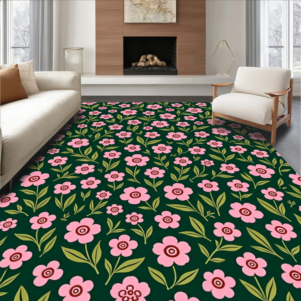 Dainty Pink Floral Garden Rug
